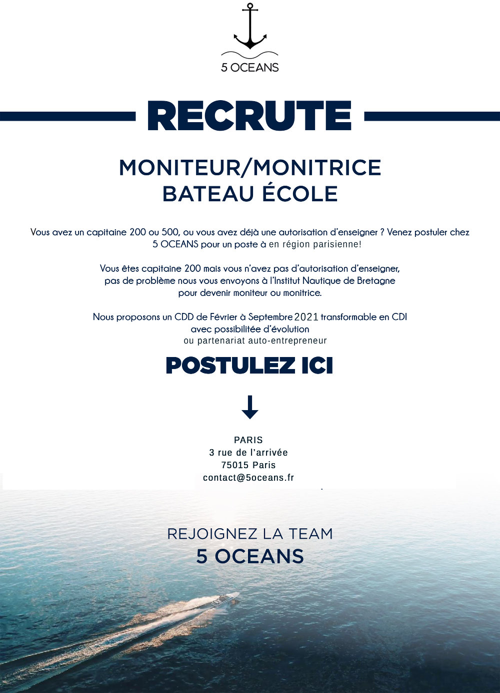 RECRUTEMENT 5OCEANS PARIS